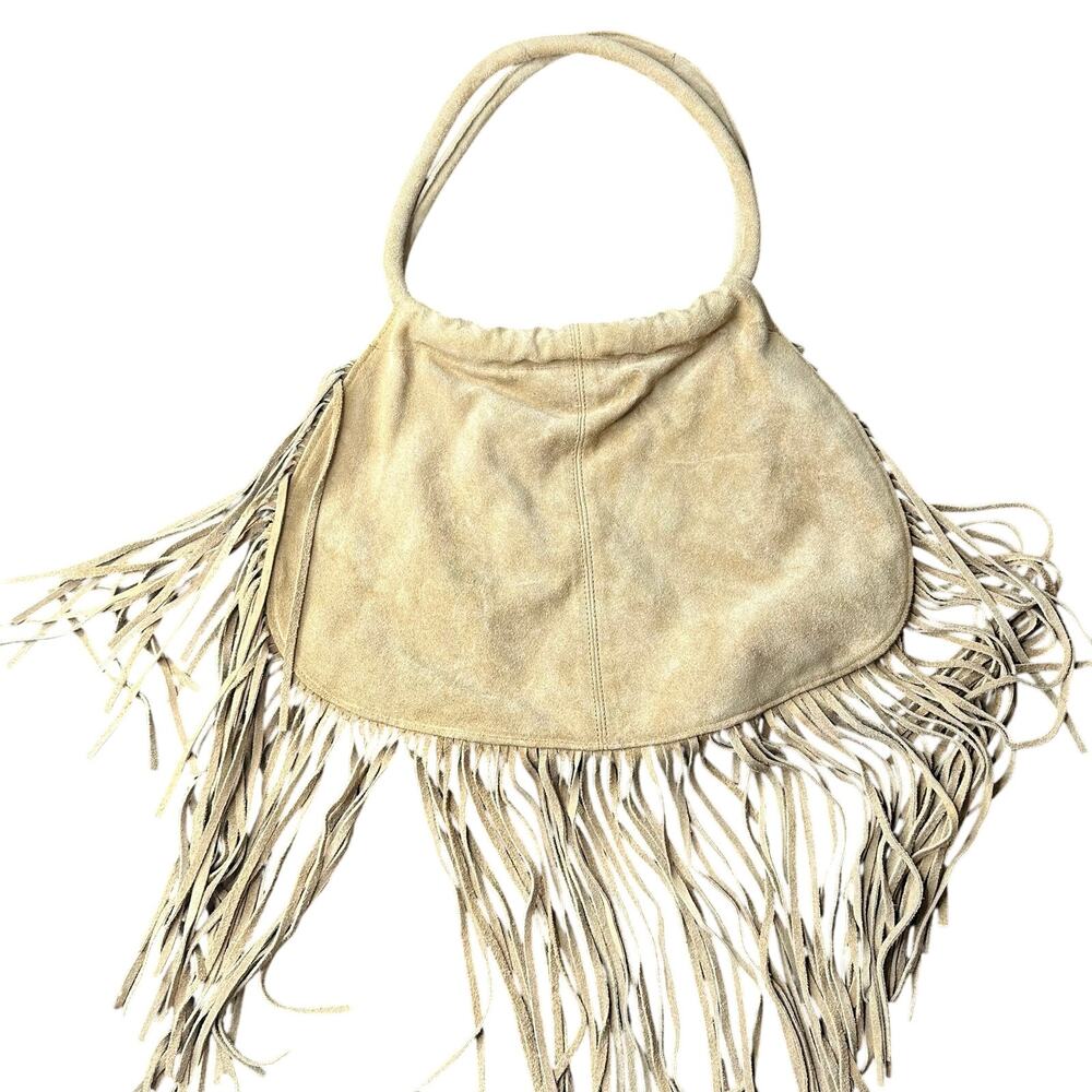 Vintage Y2K Newport News suede leather tan brown fringe bag